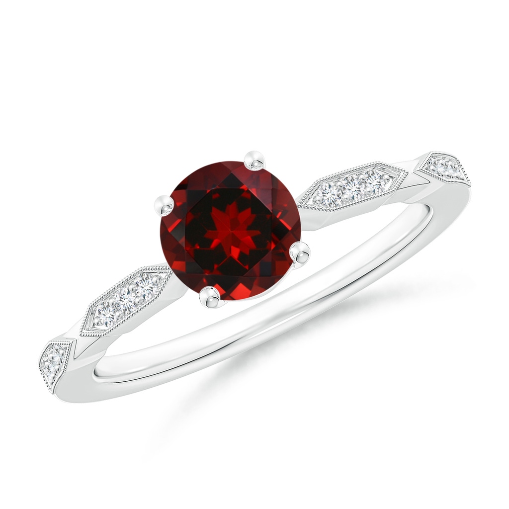 6mm AAAA Classic Round Garnet Solitaire Ring with Diamond Accents in White Gold