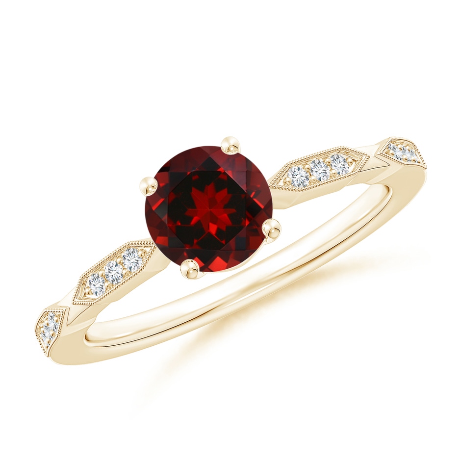6mm AAAA Classic Round Garnet Solitaire Ring with Diamond Accents in Yellow Gold 