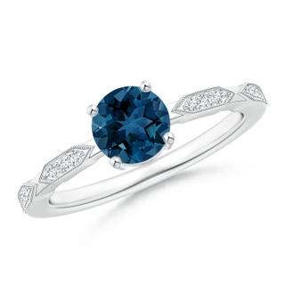 6mm AAA Classic Round London Blue Topaz Solitaire Ring with Diamonds in White Gold