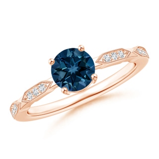6mm AAAA Classic Round London Blue Topaz Solitaire Ring with Diamonds in Rose Gold
