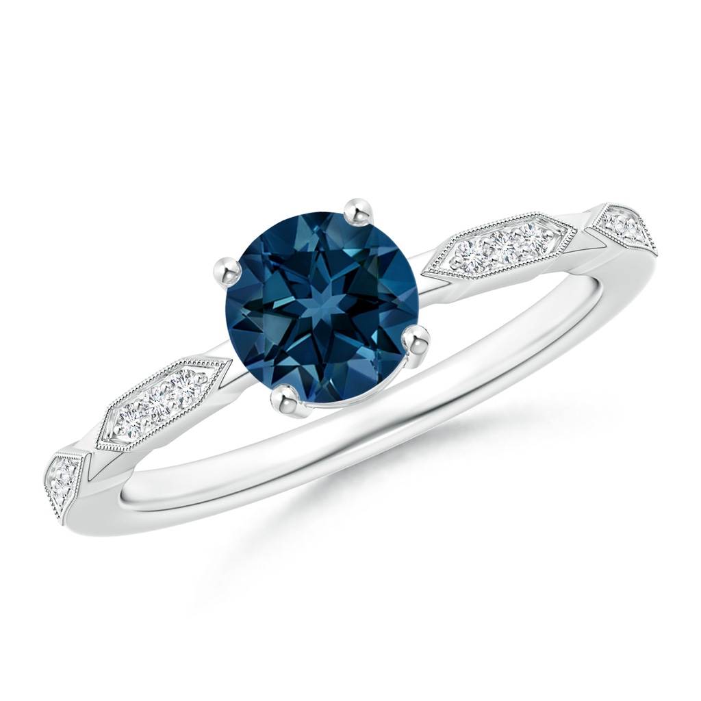 6mm AAAA Classic Round London Blue Topaz Solitaire Ring with Diamonds in S999 Silver