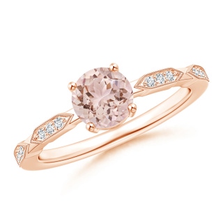 6mm AAA Classic Round Morganite Solitaire Ring with Diamond Accents in Rose Gold