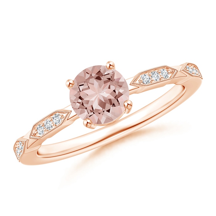 6mm AAAA Classic Round Morganite Solitaire Ring with Diamond Accents in Rose Gold