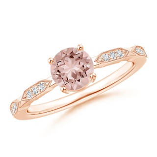 6mm AAAA Classic Round Morganite Solitaire Ring with Diamond Accents in Rose Gold