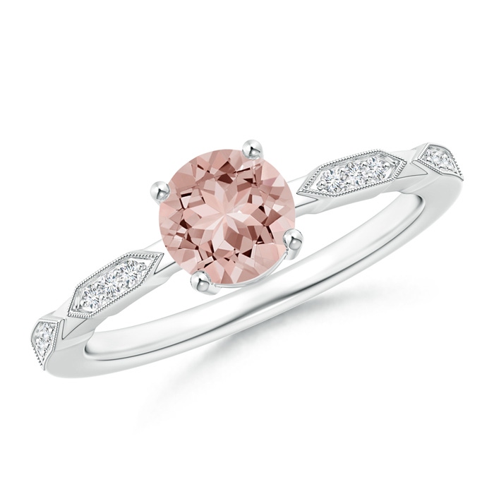 6mm AAAA Classic Round Morganite Solitaire Ring with Diamond Accents in White Gold