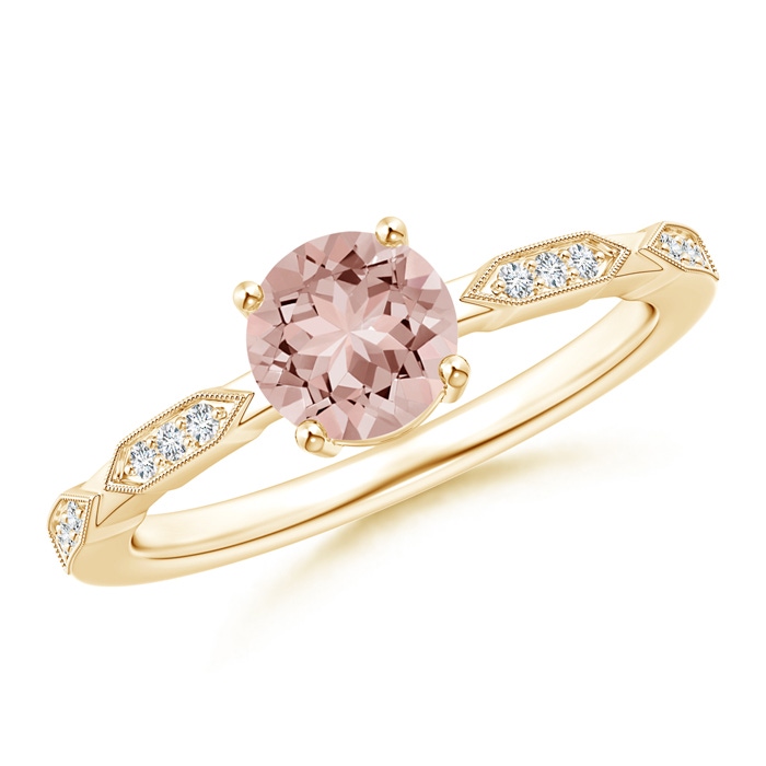 6mm AAAA Classic Round Morganite Solitaire Ring with Diamond Accents in Yellow Gold 