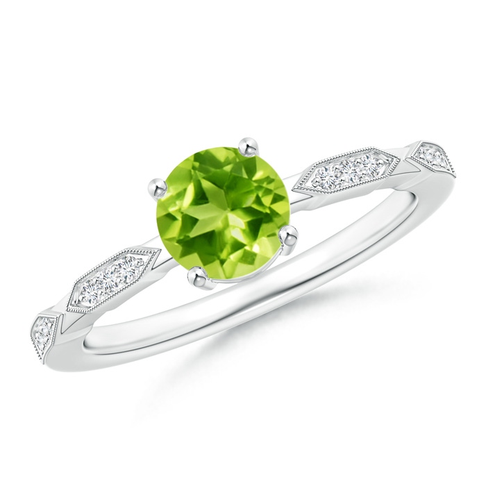 6mm AAA Classic Round Peridot Solitaire Ring with Diamond Accents in White Gold
