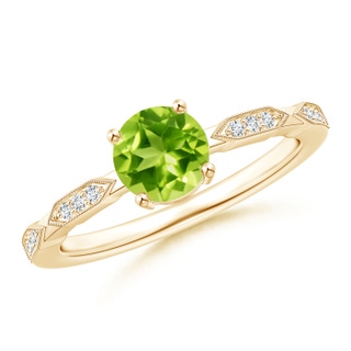 6mm AAA Classic Round Peridot Solitaire Ring with Diamond Accents in Yellow Gold