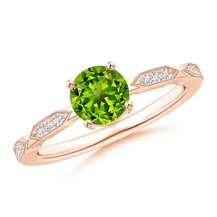 6mm AAAA Classic Round Peridot Solitaire Ring with Diamond Accents in Rose Gold