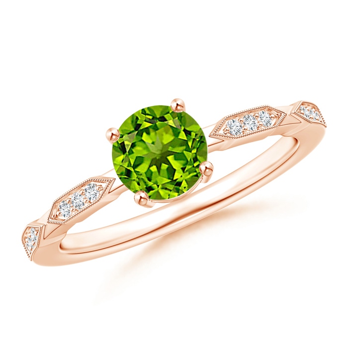 6mm AAAA Classic Round Peridot Solitaire Ring with Diamond Accents in Rose Gold 