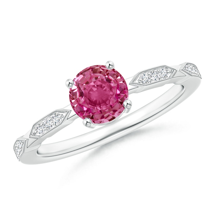 6mm AAAA Classic Round Pink Sapphire Solitaire Ring with Diamonds in S999 Silver