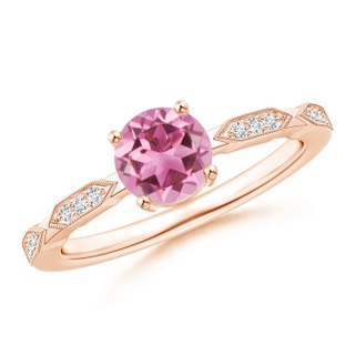 6mm AAA Classic Round Pink Tourmaline Solitaire Ring with Diamonds in Rose Gold