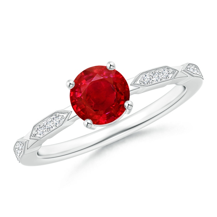 6mm AAA Classic Round Ruby Solitaire Ring with Diamond Accents in White Gold