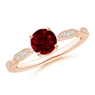 6mm AAAA Classic Round Ruby Solitaire Ring with Diamond Accents in Rose Gold