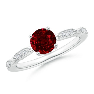 6mm AAAA Classic Round Ruby Solitaire Ring with Diamond Accents in White Gold