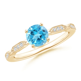 6mm AAA Classic Round Swiss Blue Topaz Solitaire Ring with Diamonds in Yellow Gold