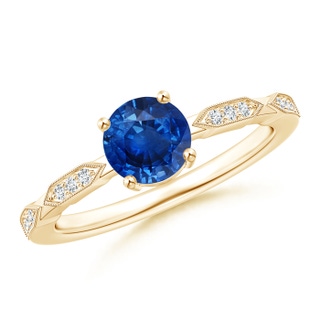 6mm AAA Classic Round Sapphire Solitaire Ring with Diamond Accents in 9K Yellow Gold