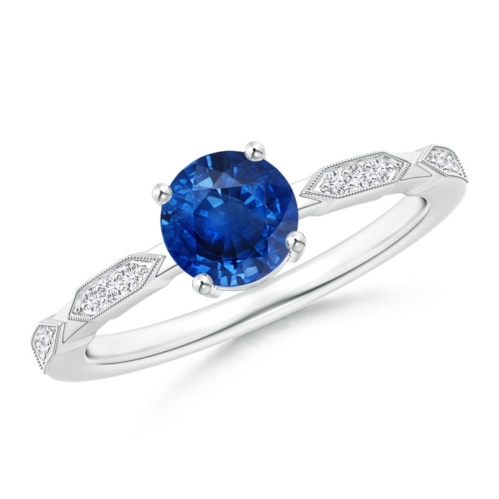 6mm AAA Classic Round Sapphire Solitaire Ring with Diamond Accents in White Gold 