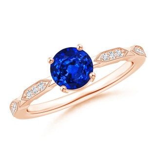 6mm AAAA Classic Round Sapphire Solitaire Ring with Diamond Accents in Rose Gold