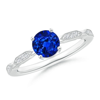 6mm AAAA Classic Round Sapphire Solitaire Ring with Diamond Accents in White Gold