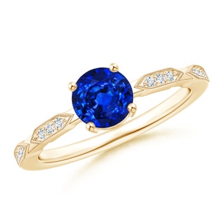 6mm AAAA Classic Round Sapphire Solitaire Ring with Diamond Accents in Yellow Gold