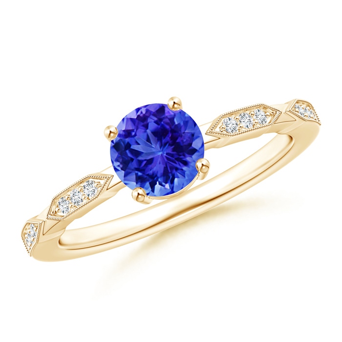 6mm AAA Classic Round Tanzanite Solitaire Ring with Diamond Accents in 9K Yellow Gold