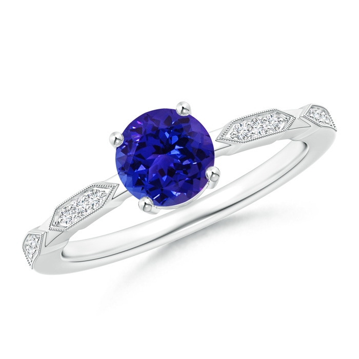 6mm AAAA Classic Round Tanzanite Solitaire Ring with Diamond Accents in White Gold