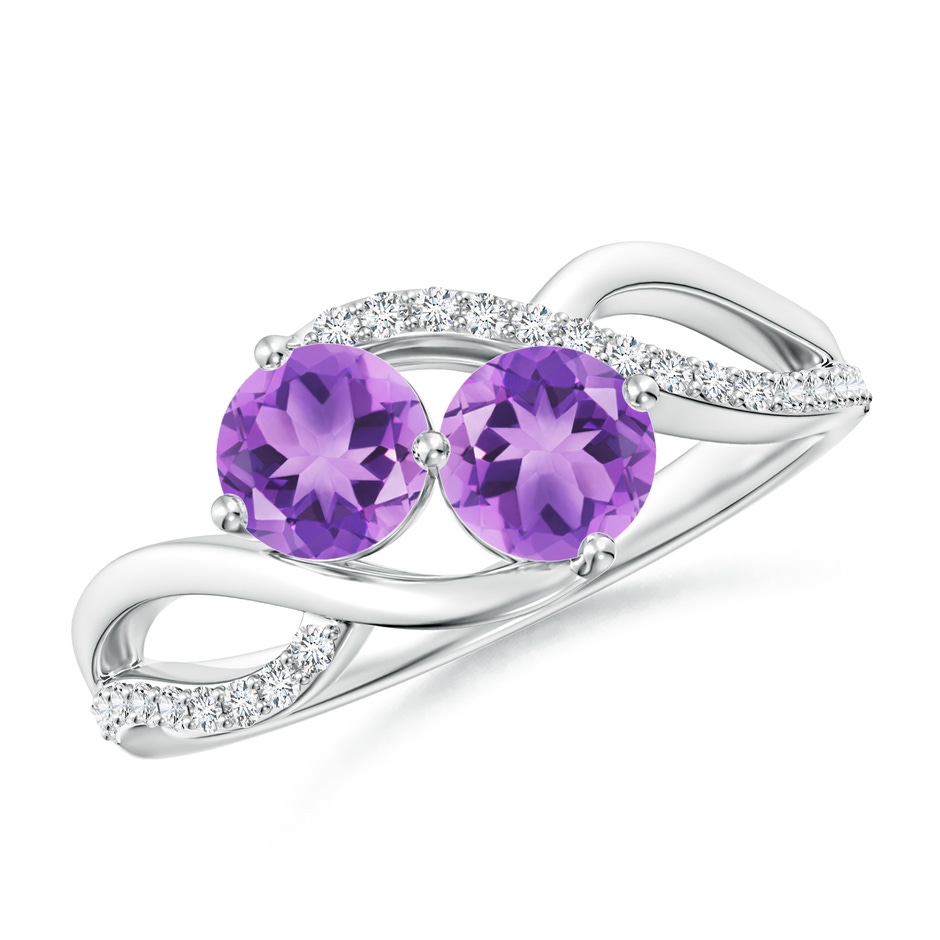 5mm A Round Amethyst Two Stone Bypass Ring with Diamonds in S999 Silver 