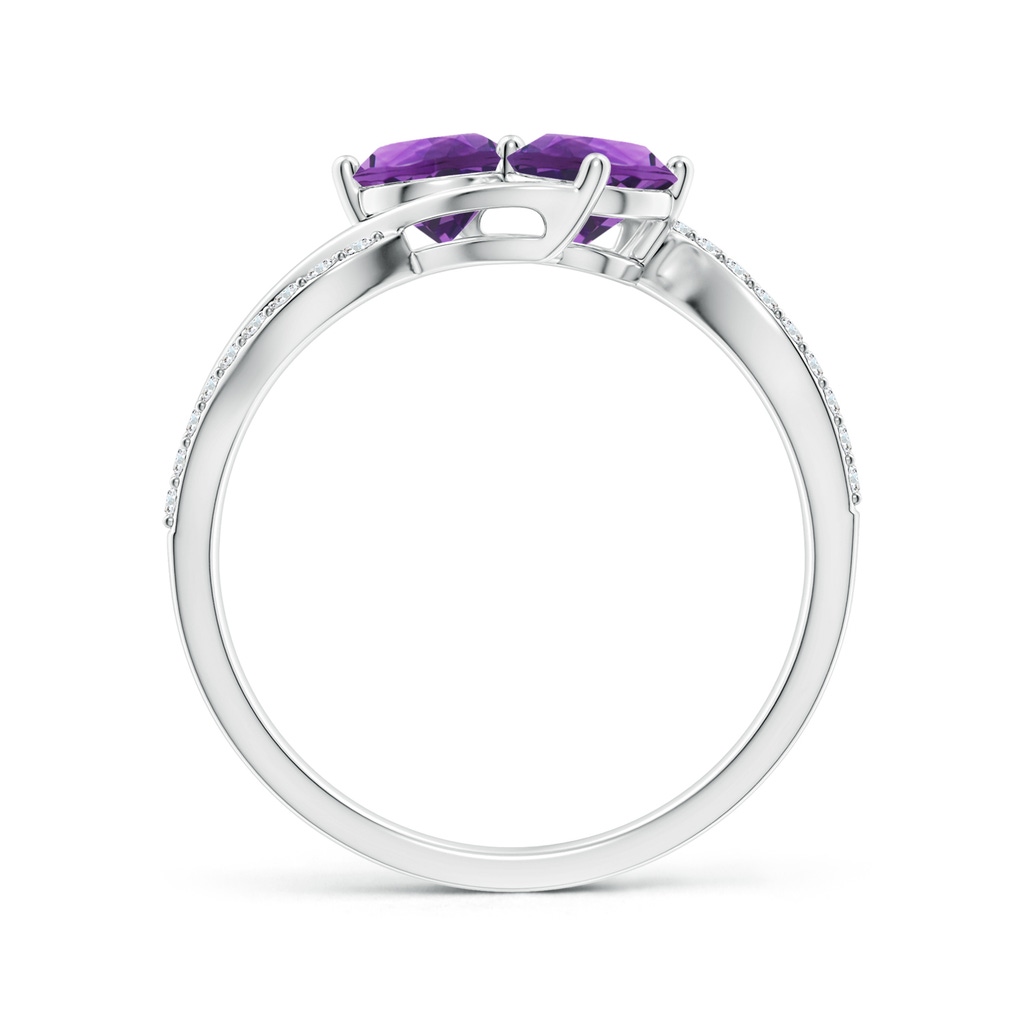 5mm AAA Round Amethyst Two Stone Bypass Ring with Diamonds in White Gold Side-1