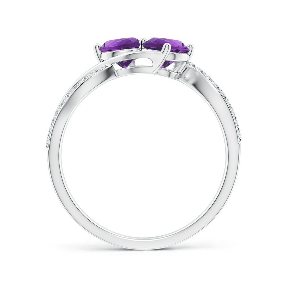 5mm AAA Round Amethyst Two Stone Bypass Ring with Diamonds in White Gold side-1