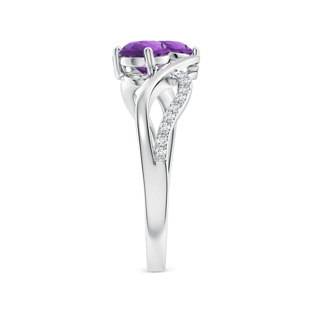 5mm AAA Round Amethyst Two Stone Bypass Ring with Diamonds in White Gold Side-2