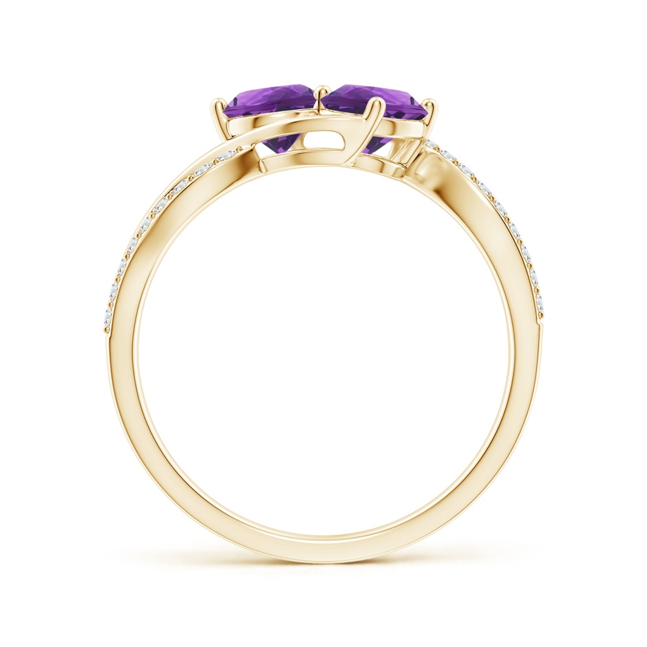 5mm AAA Round Amethyst Two Stone Bypass Ring with Diamonds in Yellow Gold side-1