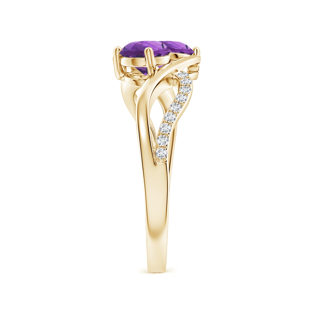 5mm AAA Round Amethyst Two Stone Bypass Ring with Diamonds in Yellow Gold Side-2