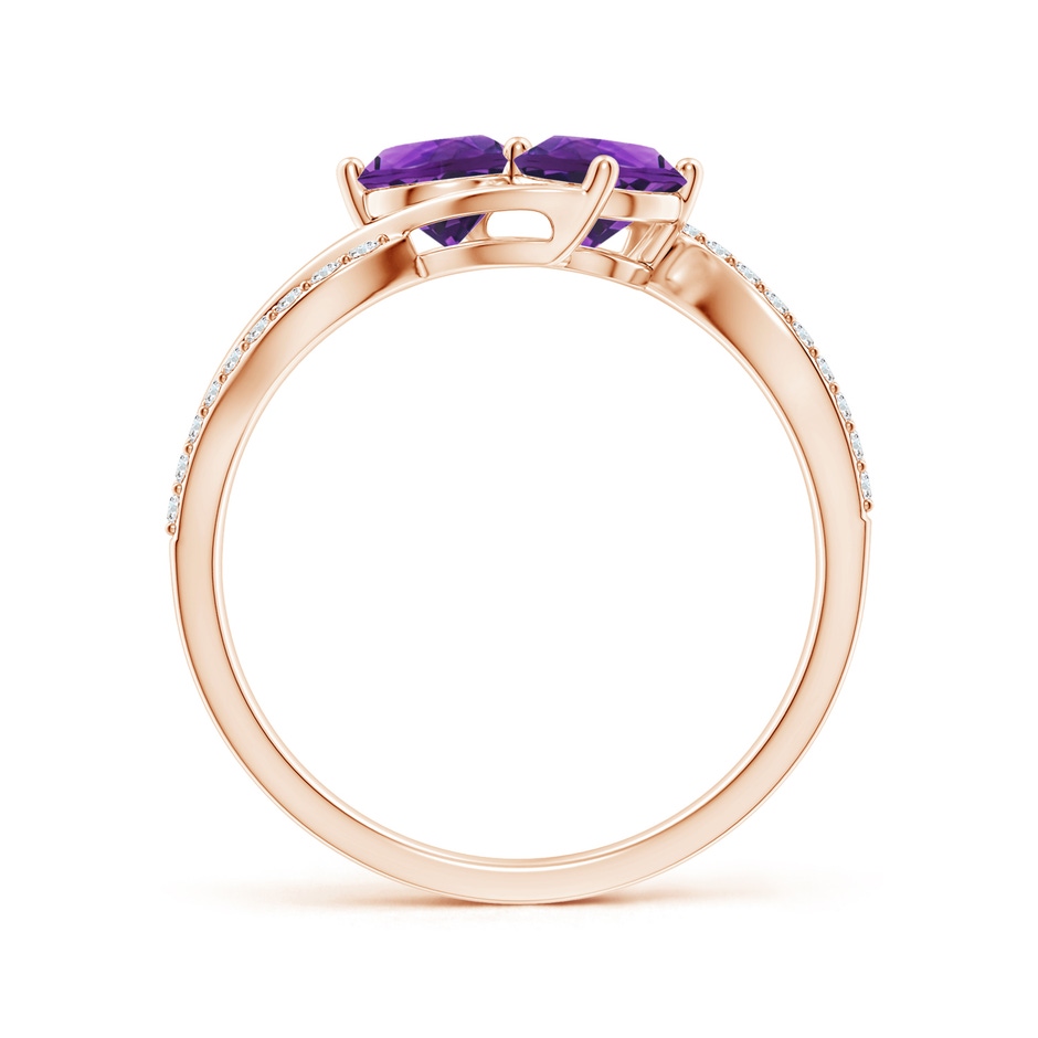 5mm AAAA Round Amethyst Two Stone Bypass Ring with Diamonds in Rose Gold side-1