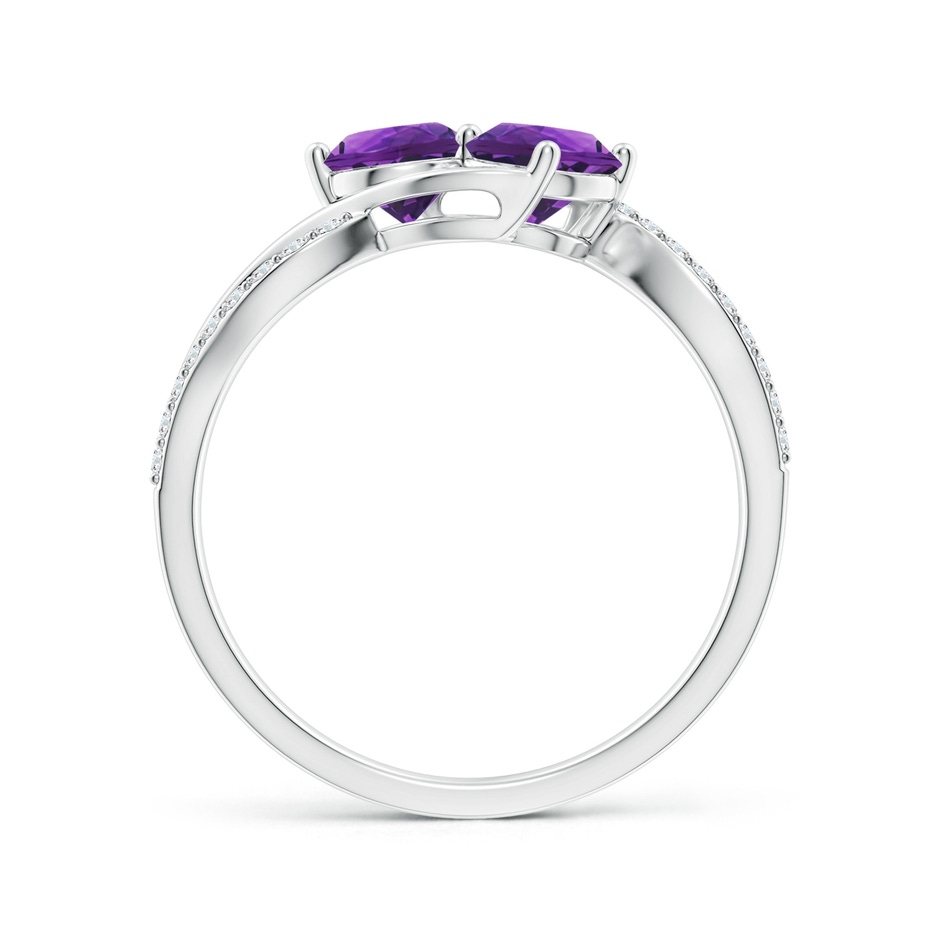 5mm AAAA Round Amethyst Two Stone Bypass Ring with Diamonds in White Gold side-1