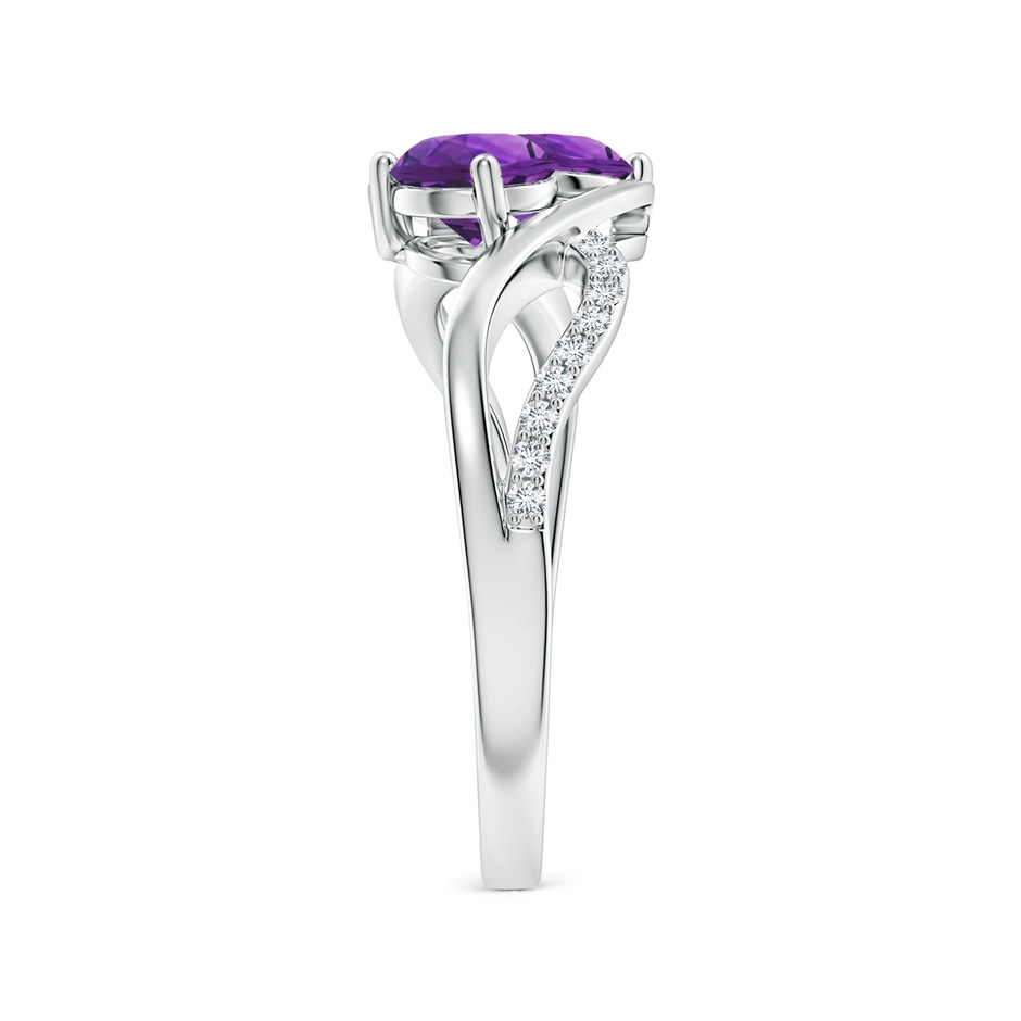 5mm AAAA Round Amethyst Two Stone Bypass Ring with Diamonds in White Gold side-2