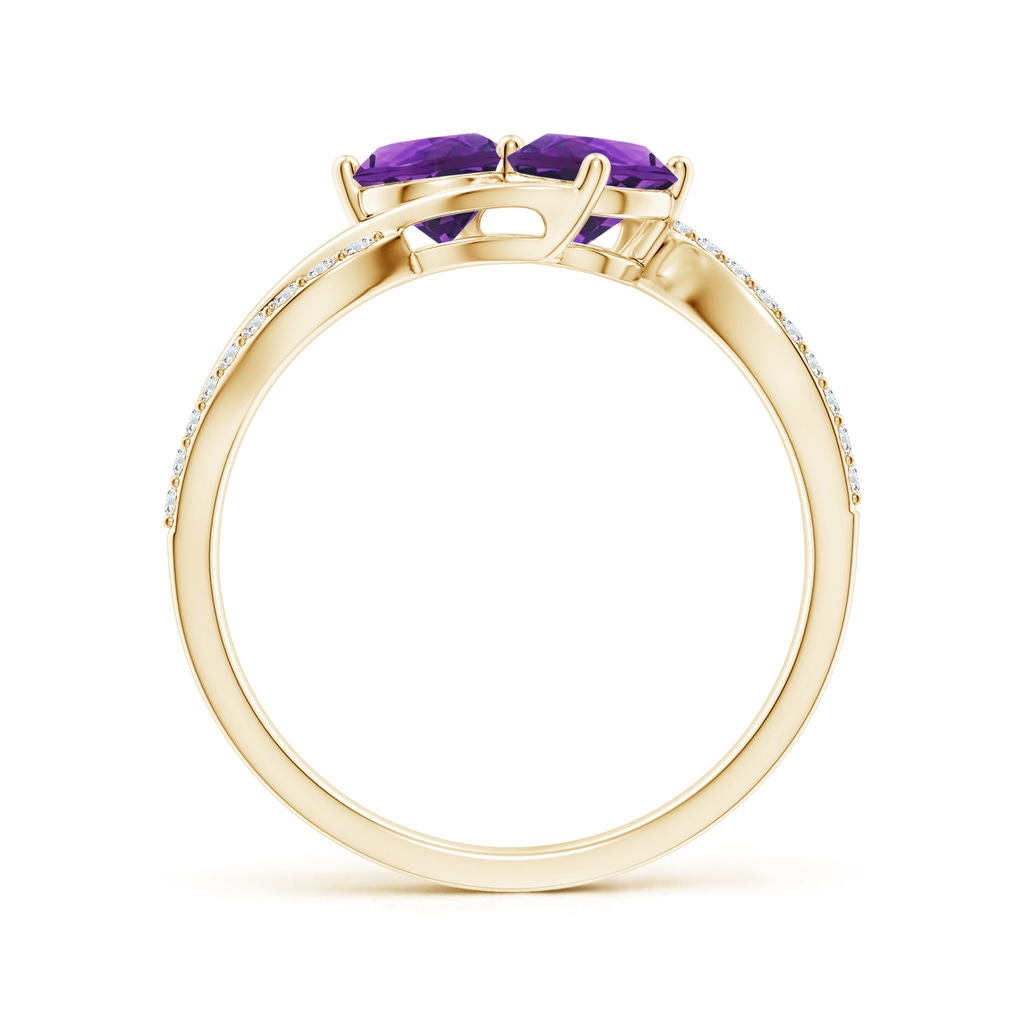 5mm AAAA Round Amethyst Two Stone Bypass Ring with Diamonds in Yellow Gold Side-1