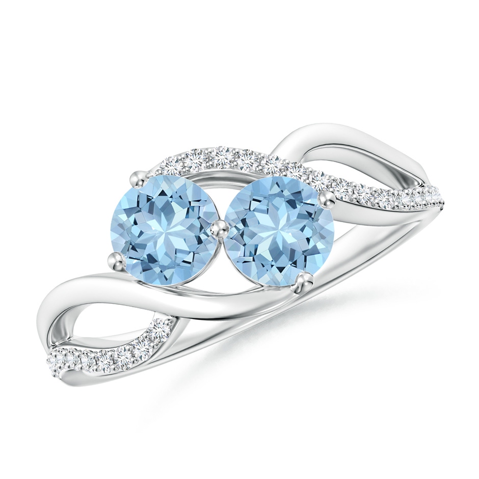 5mm AAA Round Aquamarine Two Stone Bypass Ring with Diamonds in White Gold 