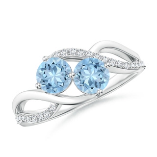 5mm AAA Round Aquamarine Two Stone Bypass Ring with Diamonds in White Gold
