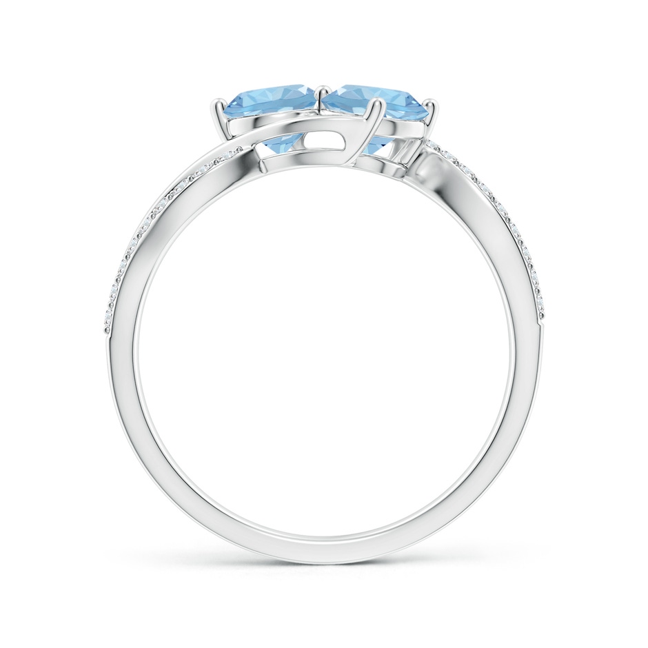 5mm AAA Round Aquamarine Two Stone Bypass Ring with Diamonds in White Gold side-1