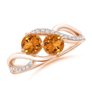 5mm AAA Round Citrine Two Stone Bypass Ring with Diamonds in Rose Gold