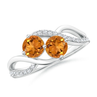 5mm AAA Round Citrine Two Stone Bypass Ring with Diamonds in White Gold