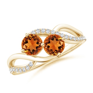 5mm AAAA Round Citrine Two Stone Bypass Ring with Diamonds in 9K Yellow Gold