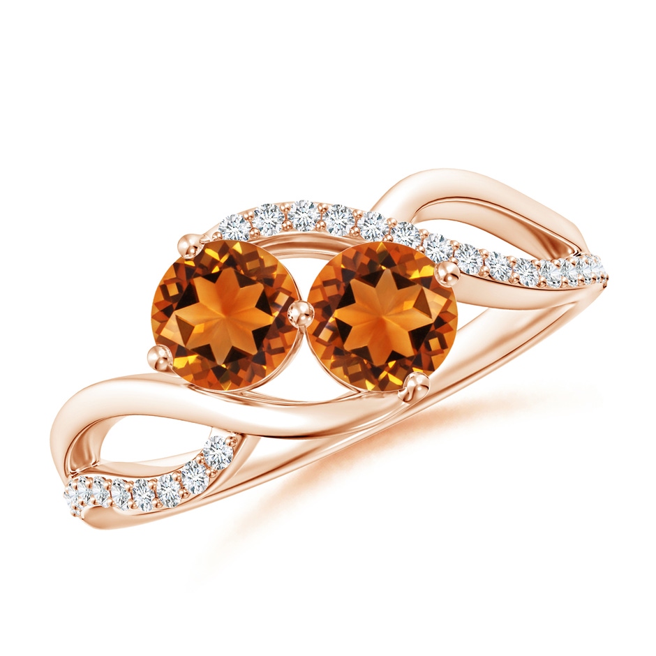 5mm AAAA Round Citrine Two Stone Bypass Ring with Diamonds in Rose Gold 