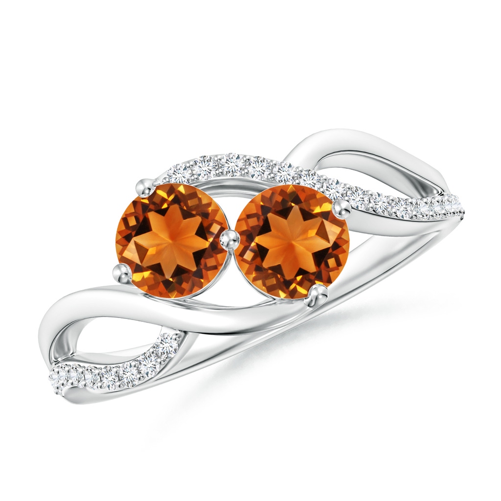 5mm AAAA Round Citrine Two Stone Bypass Ring with Diamonds in S999 Silver