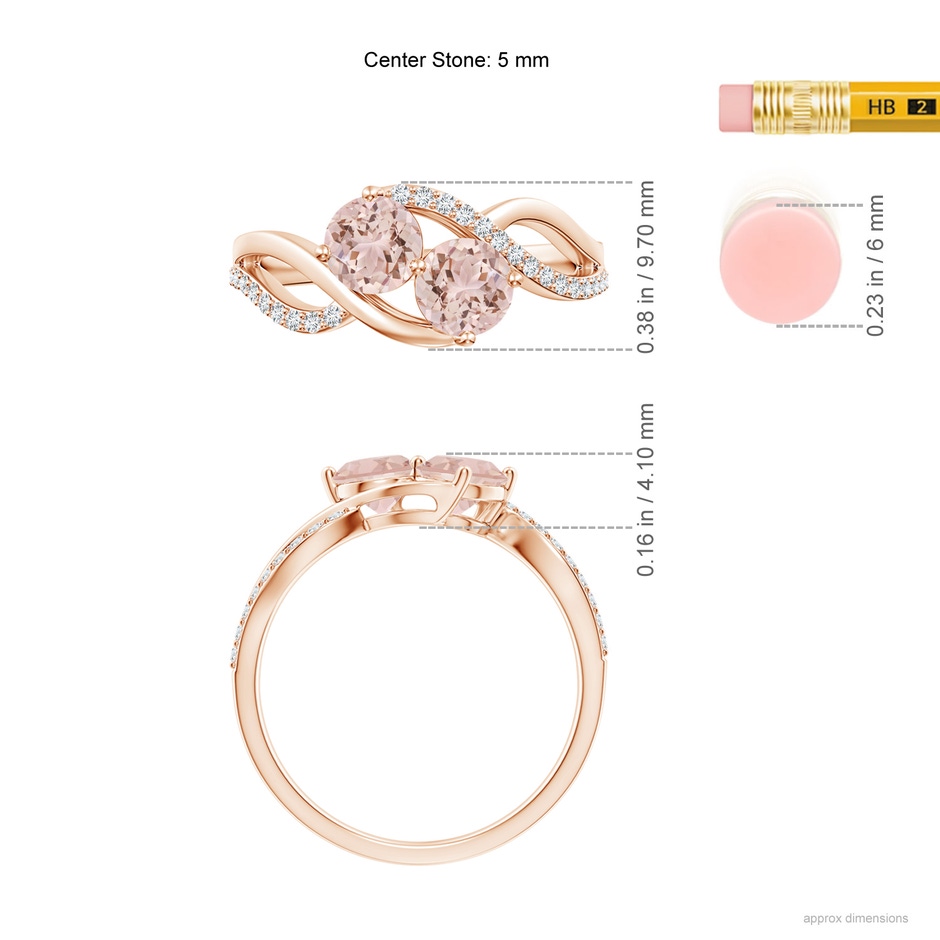 5mm AAA Round Morganite Two Stone Bypass Ring with Diamonds in Rose Gold ruler