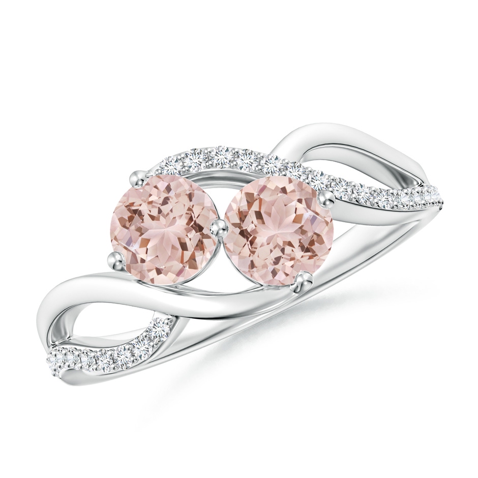 5mm AAA Round Morganite Two Stone Bypass Ring with Diamonds in White Gold 