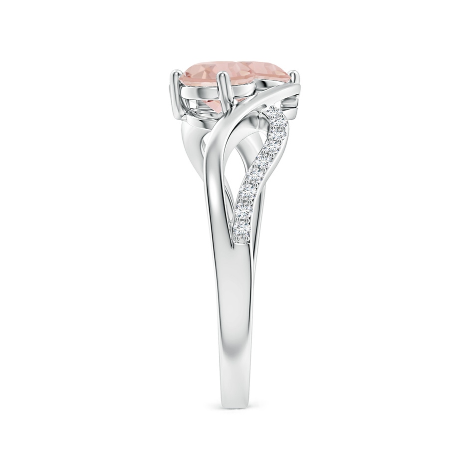 5mm AAA Round Morganite Two Stone Bypass Ring with Diamonds in White Gold side-2