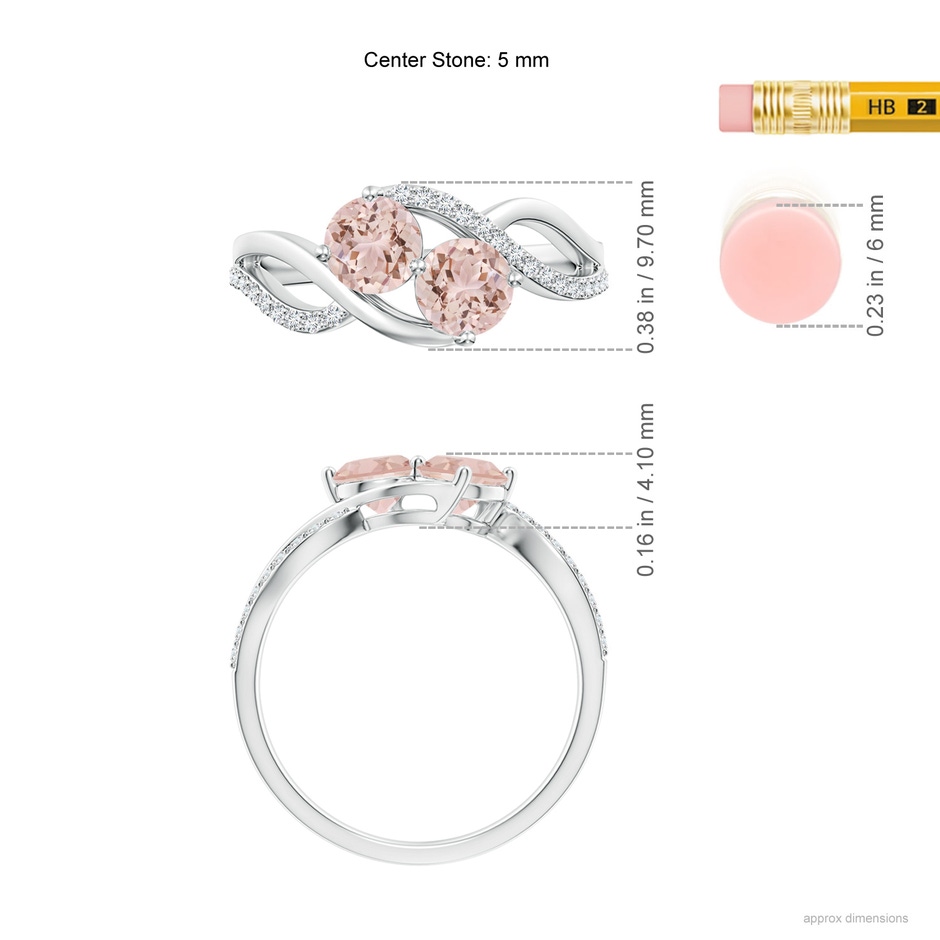5mm AAA Round Morganite Two Stone Bypass Ring with Diamonds in White Gold ruler