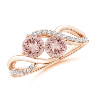 5mm AAAA Round Morganite Two Stone Bypass Ring with Diamonds in 9K Rose Gold
